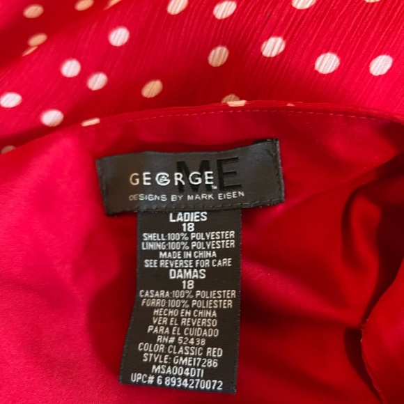 George ME Red White Sheer Polka Dot Sleeveless V Neck Swing Dress Sz 18 Retro - Picture 5 of 14